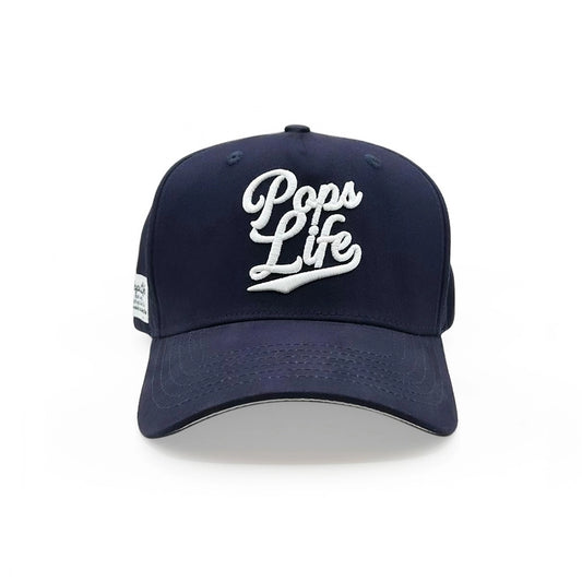 Pops Life Navy blue Dad Hat with 'Pops Life' text on a white background