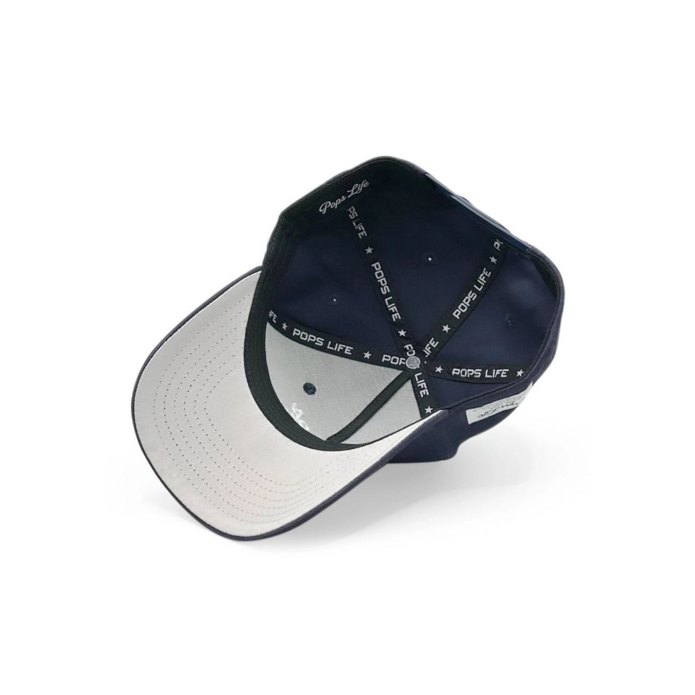 Pops Life Navy blue Dad Hat with 'Pops Life' branding on a white background