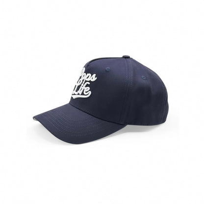 Pops Life Navy blue Dad Hat with white text on a white background