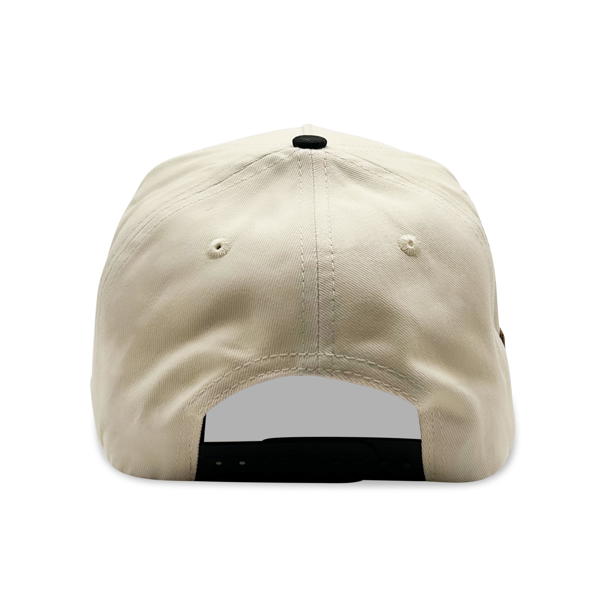 Back view of Pops Life A-Frame dad hat in tan, displaying adjustable strap for fit and comfort.