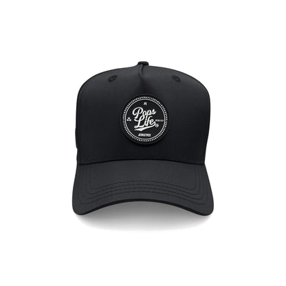 Pops Life Black Athletic Dad Hat with a circular logo on a white background