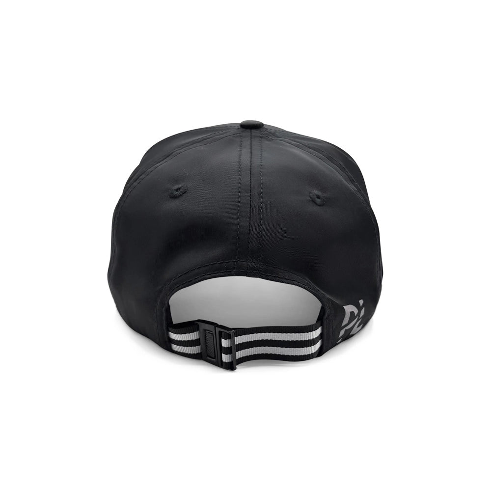 Pops Life Athletic Black Dad Hat with a reflective strip on a white background