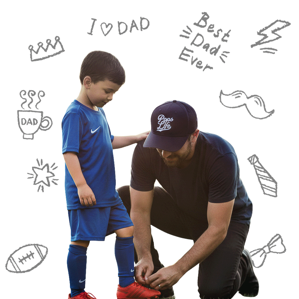 Dad wearing brand shirt with kids