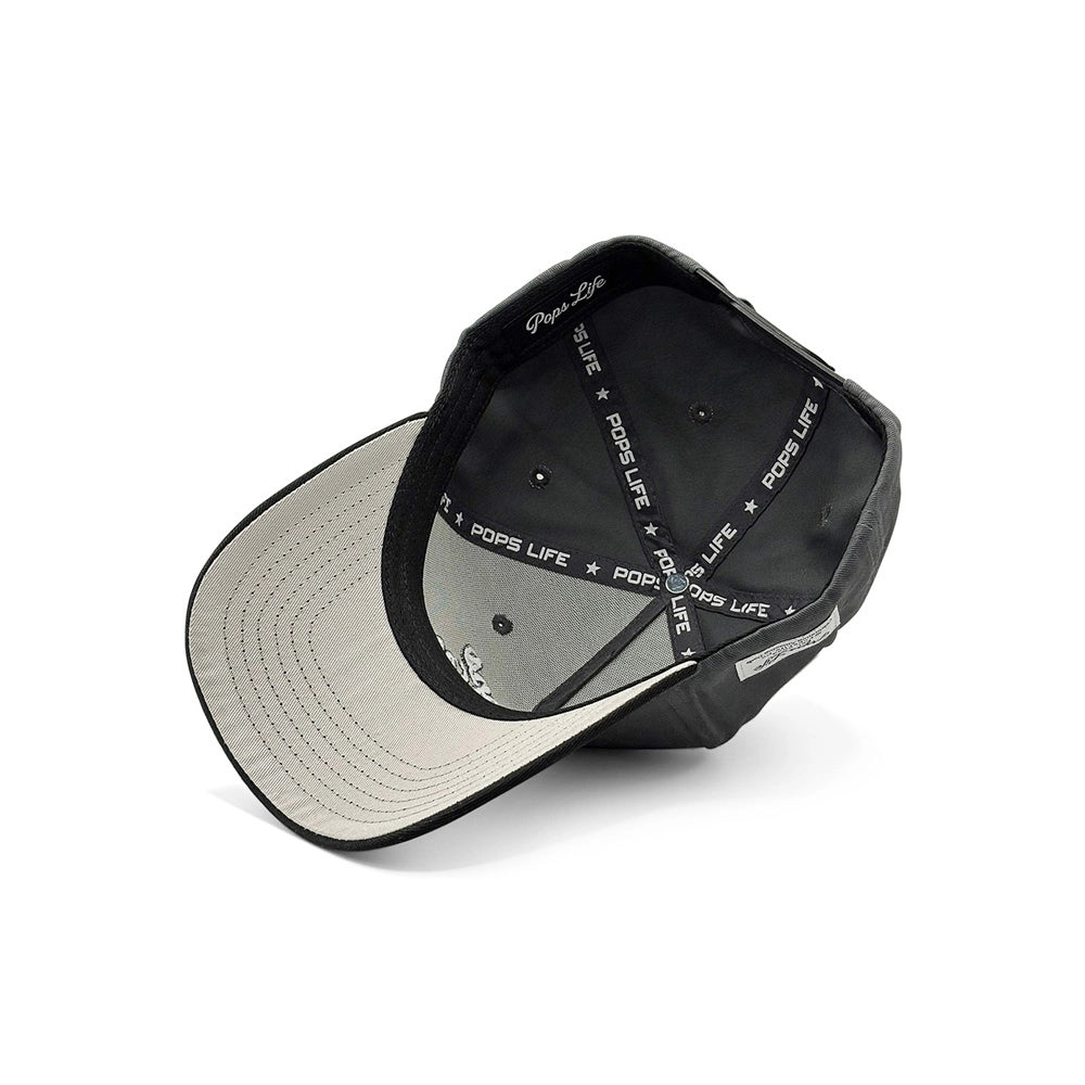 Pops Life Gray and Black Dad Hat with 'Pop's Life' branding on a white background